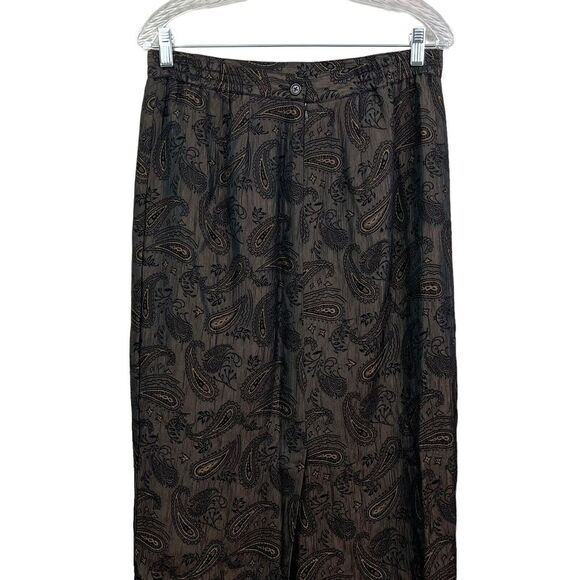 Milano Womens Midi Skirt Paisley Fully Lined Vented Metallic Brown Back Zip Sz 8 - Picture 2 of 4